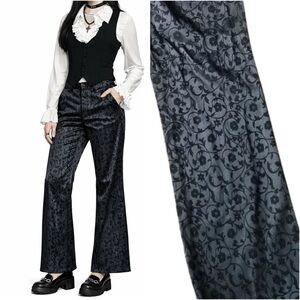 🇨🇦 Vintage 90s Black Brocade Damask Jacquard Satin Pants Academia Goth Vamp